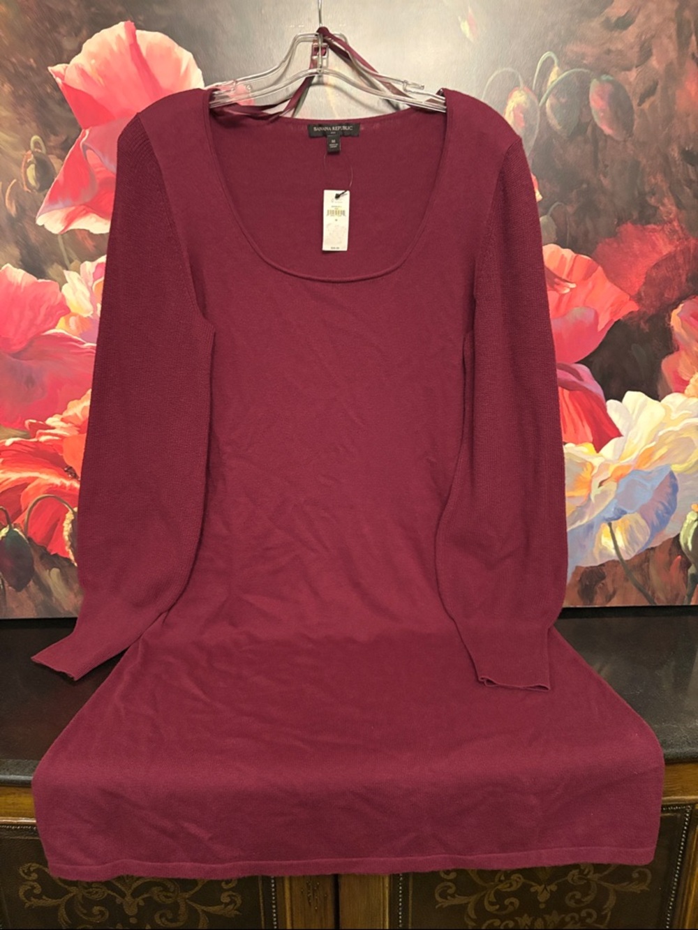 NWT Banana Republic Wine Red Scoop Neck Knit Dress 55% cotton